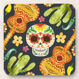 Sugar Skull & Gitaren Dia de Muertos   Onderzetter