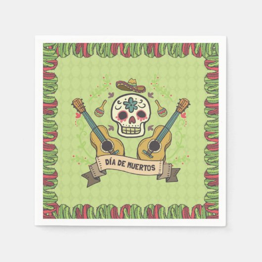 Sugar Skull & Gitaren Dia de Muertos | Servet (Voorkant)