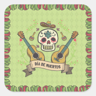 Sugar Skull & Gitaren Dia de Muertos STICKER
