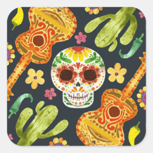 Sugar Skull & Gitaren Dia de Muertos STICKER