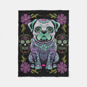 Sugar Skull Halloween Day Dead Pug Dia Los Muertos Fleece Deken