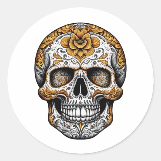 Sugar Skull Halloween Día de Muertos Ronde Sticker (Voorkant)