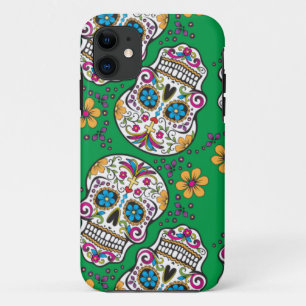 Sugar Skull Halloween Green iPhone 11 Hoesje