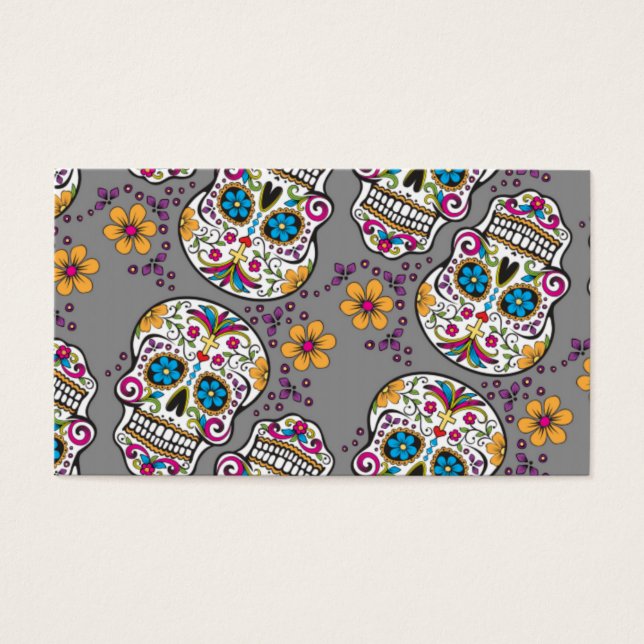 Sugar Skull Halloween Grijs Visitekaartjes (Voorkant)