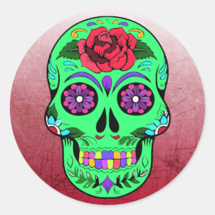 Sugar Skull Halloween Lime Green Paars Ronde Sticker