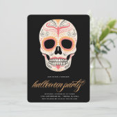 Sugar Skull Halloween Party Invitation Kaart (Staand voorkant)