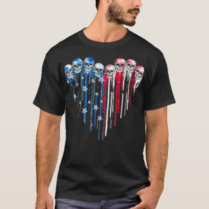 Sugar Skull Heart American Flag 4 juli Patrio T-shirt