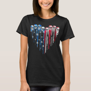 Sugar Skull Heart American Flag 4 juli Patrio T-shirt