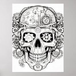 Sugar Skull Image Black + White on a Wall Poster