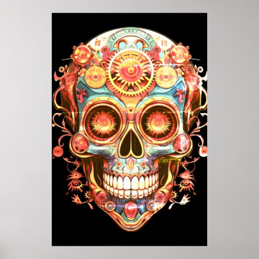 Sugar Skull Images Bright Smiling Guy on a Wall Poster (Voorkant)