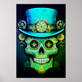 Sugar Skull Images Cool Guy in a Top Hat on a Wall Poster