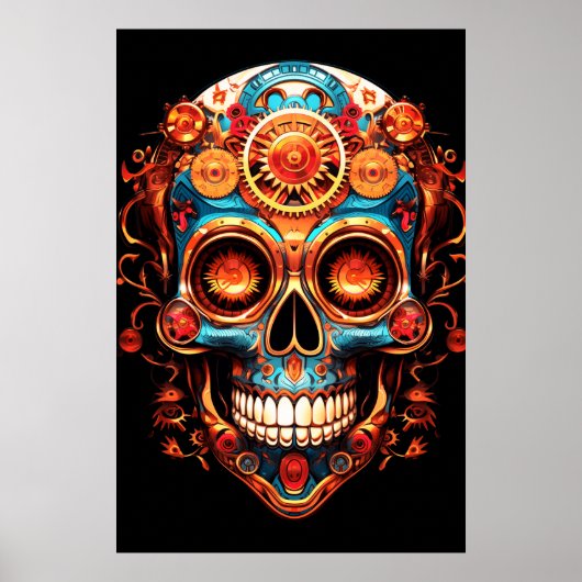 Sugar Skull Images Dark Blue Smiling Guy on a Wall Poster (Voorkant)
