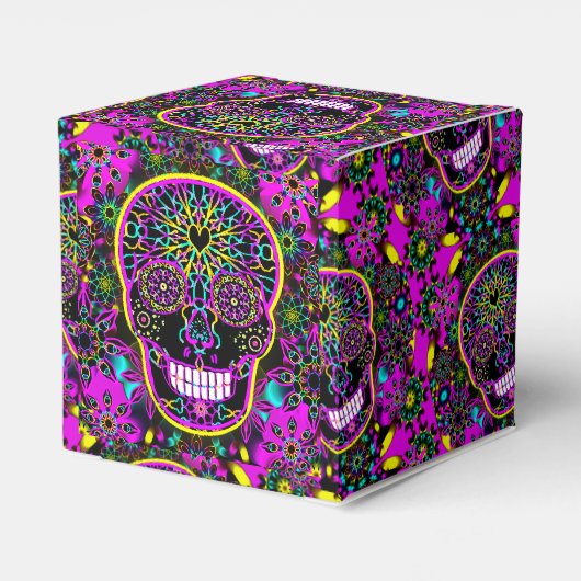 Sugar Skull in Neon Roze Verjaardagsfeestje Bedankdoosjes (Achterkant)