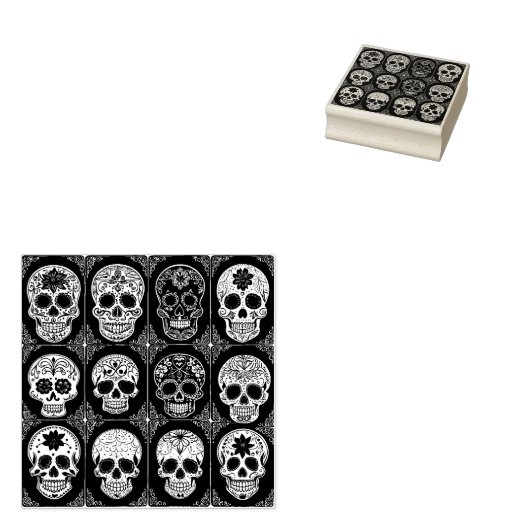  Sugar Skull Ink Stamp Day of the Dead Rubberstempel (Gestempeld)