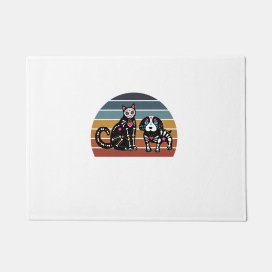 Sugar Skull Kat en Hond Shirt Grappige Retro Kat e Deurmat (Voorkant)