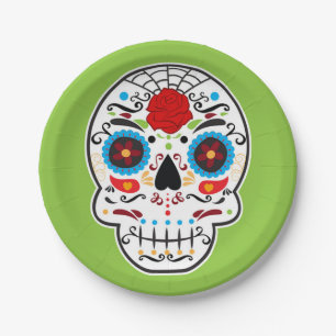 Sugar Skull Mexicaans Spaans Skelet Party Groen Papieren Bordje