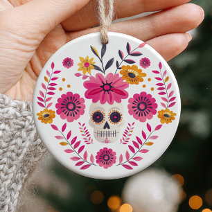 Sugar Skull Mexicaanse bloemen Cinco de Mayo Foto Keramisch Ornament