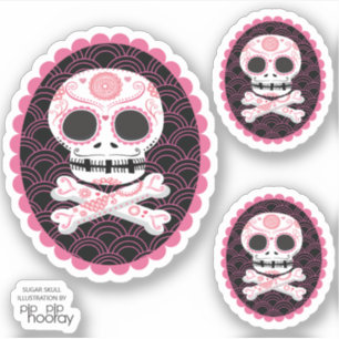 Sugar Skull n Crossbones Cameo Tattoo Cut Sticker
