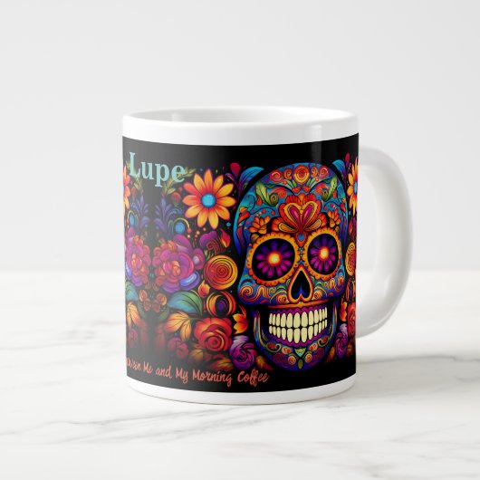 Sugar Skull Naam toevoegen Tekst Verjaardagscadeau Extra Grote Beker (Voorkant rechts)