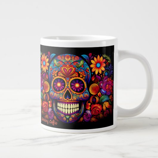Sugar Skull Naam toevoegen Tekst Verjaardagscadeau Extra Grote Beker (Rechts)