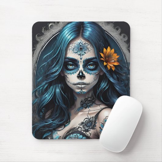 Sugar Skull no 8 blue Muismat (Met muis)