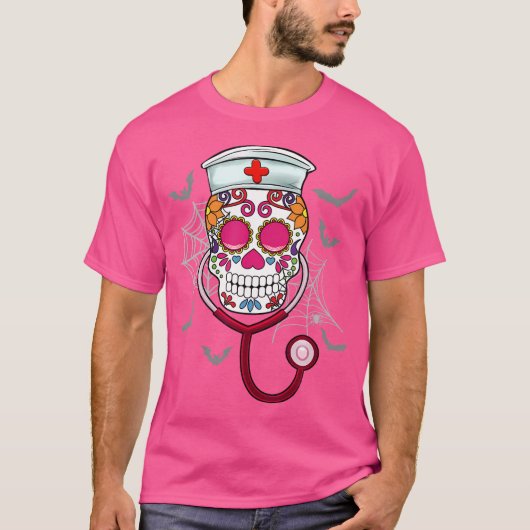 Sugar Skull Nurse Stethoscope Day Of Dead Dia De L T-shirt (Voorkant)