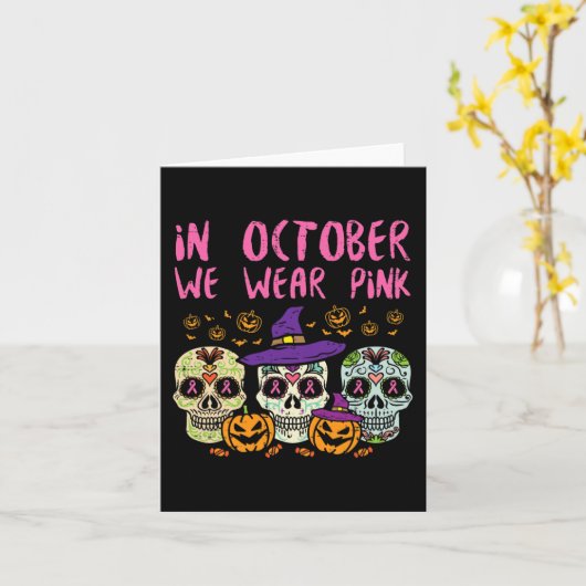 Sugar Skull Oker Roze borstkankerbewustzijn H Kaart (Gele Bloem)