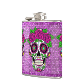 Sugar Skull op Glitter Achtergrond Dag van de Dode Heupfles (Links)