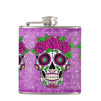 Sugar Skull op Glitter Achtergrond Dag van de Dode Heupfles