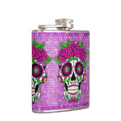 Sugar Skull op Glitter Achtergrond Dag van de Dode Heupfles (Rechts)