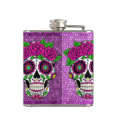 Sugar Skull op Glitter Achtergrond Dag van de Dode Heupfles (Achterkant)