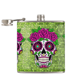 Sugar Skull op Glitter Achtergrond Dag van de Dode Heupfles