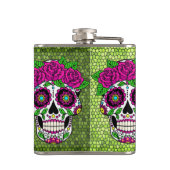 Sugar Skull op Glitter Achtergrond Dag van de Dode Heupfles (Achterkant)