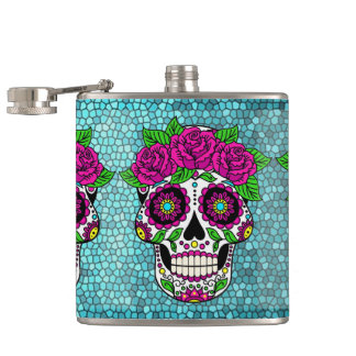 Sugar Skull op Glitter Achtergrond Dag van de Dode Heupfles