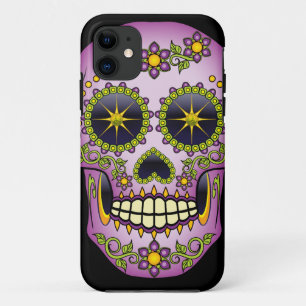 Sugar Skull Paars Floral Hoesje-Mate iPhone Case