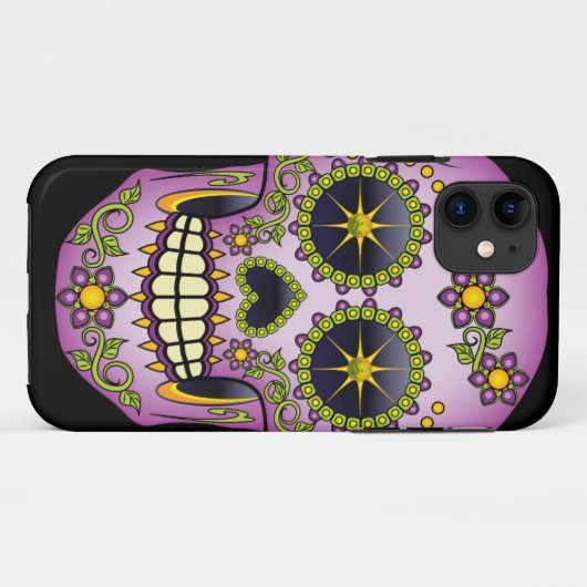 Sugar Skull Paars Floral Hoesje-Mate iPhone Case (Achterkant (horizontaal))