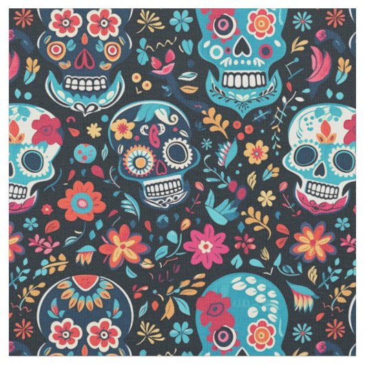 Sugar Skull Pattern-Seamless Cinco de Mayo Stof (Close Up)