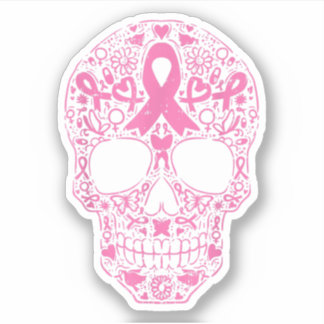 Sugar Skull Pink Ribbon Breast Cancer Bewustheid Sticker
