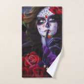 Sugar Skull Red Roses Paarse Bad Handdoek (Handdoek)