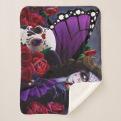 Sugar Skull Red Roses Paarse Sherpa Deken (Voorkant)