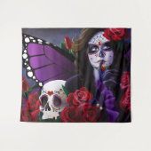 Sugar Skull Red Roses Paarse Wandkleed (Voorkant (horizontaal))
