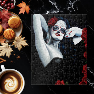Sugar Skull Red Roses Zwart Legpuzzel