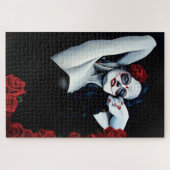 Sugar Skull Red Roses Zwart Legpuzzel (Horizontaal)