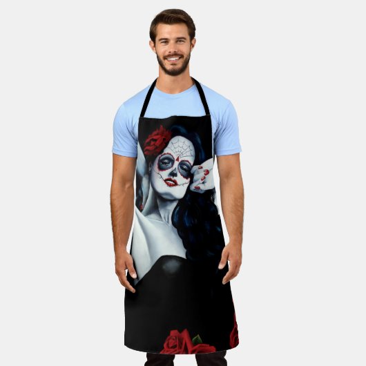 Sugar Skull Red Roses Zwart Schort (Gedragen)