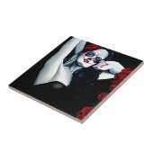Sugar Skull Red Roses Zwart Tegeltje (Zijkant)