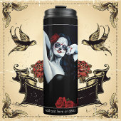 Sugar Skull Red Roses Zwart Thermosbeker