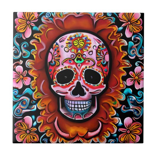 Sugar Skull Retro Dag van de Doden Tegeltje (Voorkant)