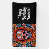  Sugar Skull Retro Day of the Dead Birthday Spandoek (Verticaal)