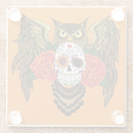 Sugar Skull Rozen Uil Glazen Onderzetter (Achterkant)