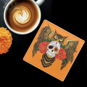 Sugar Skull Rozen Uil Glazen Onderzetter